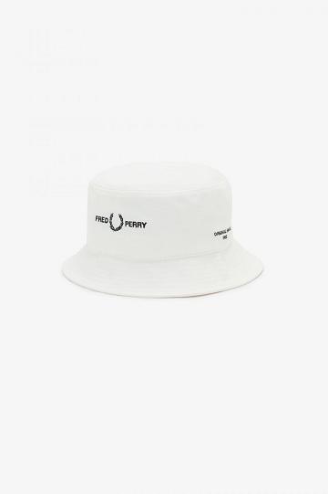 Pánské Klobouky Fred Perry Branded Twill Bucket Bílé | CZ 1981WNBY